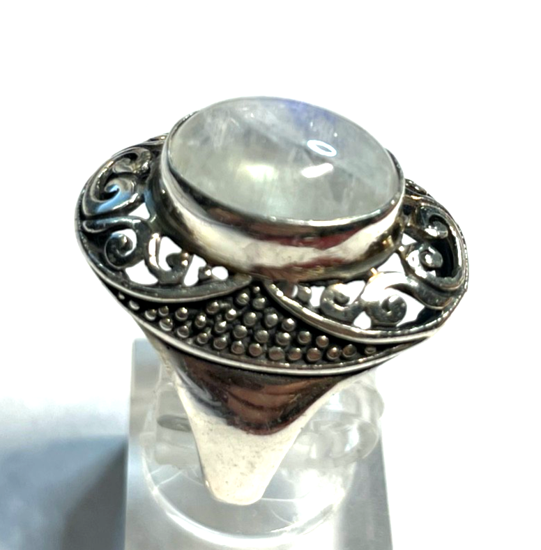 Stattlicher 925 Silber Ring Mondstein Cabochon Ø 18,5 mm RG 58 solide Qualität1