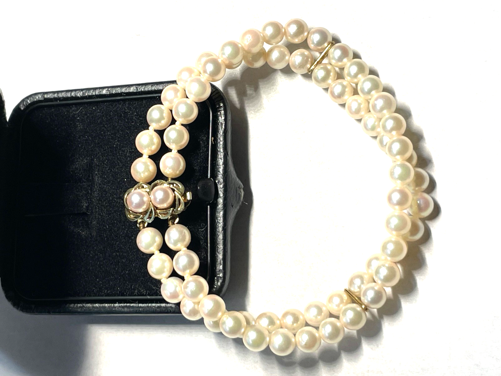 19 cm langes Akoya Perlen Armband + 585 Gold Stegen + Schliesse top gepflegt3