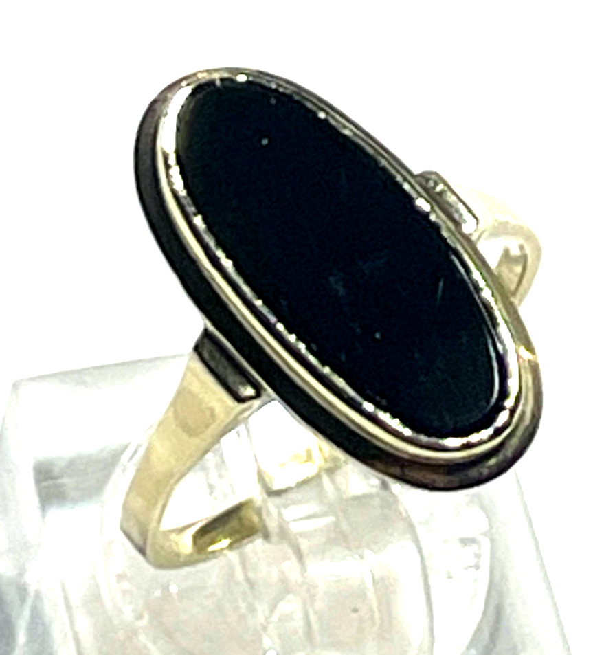Antik 333 Gold Ring mit schwarzer Onyx Tafel um 1920 / 30 RG 53 Ø 17,8 mm gepfl.1