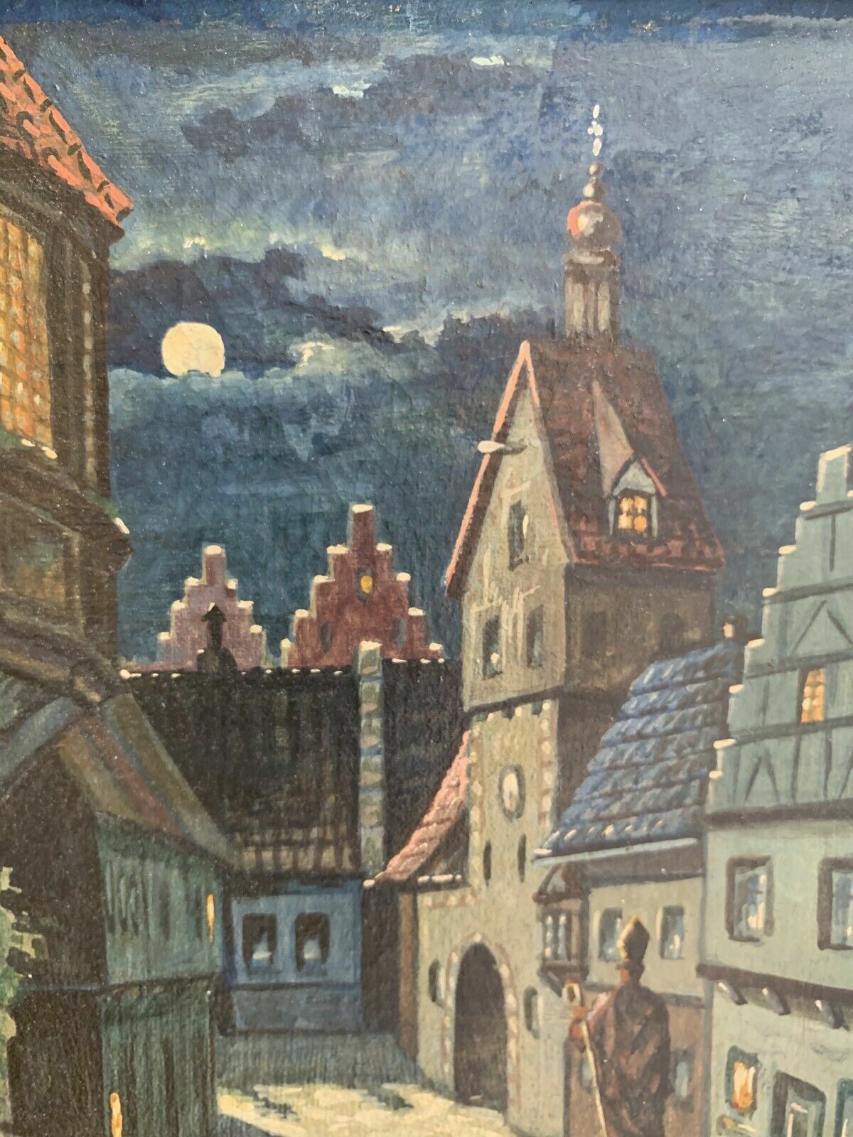 KH Strothmann 1946 - Ölgemälde - Romantischer Szene bei Vollmond - Öl auf Leinen6