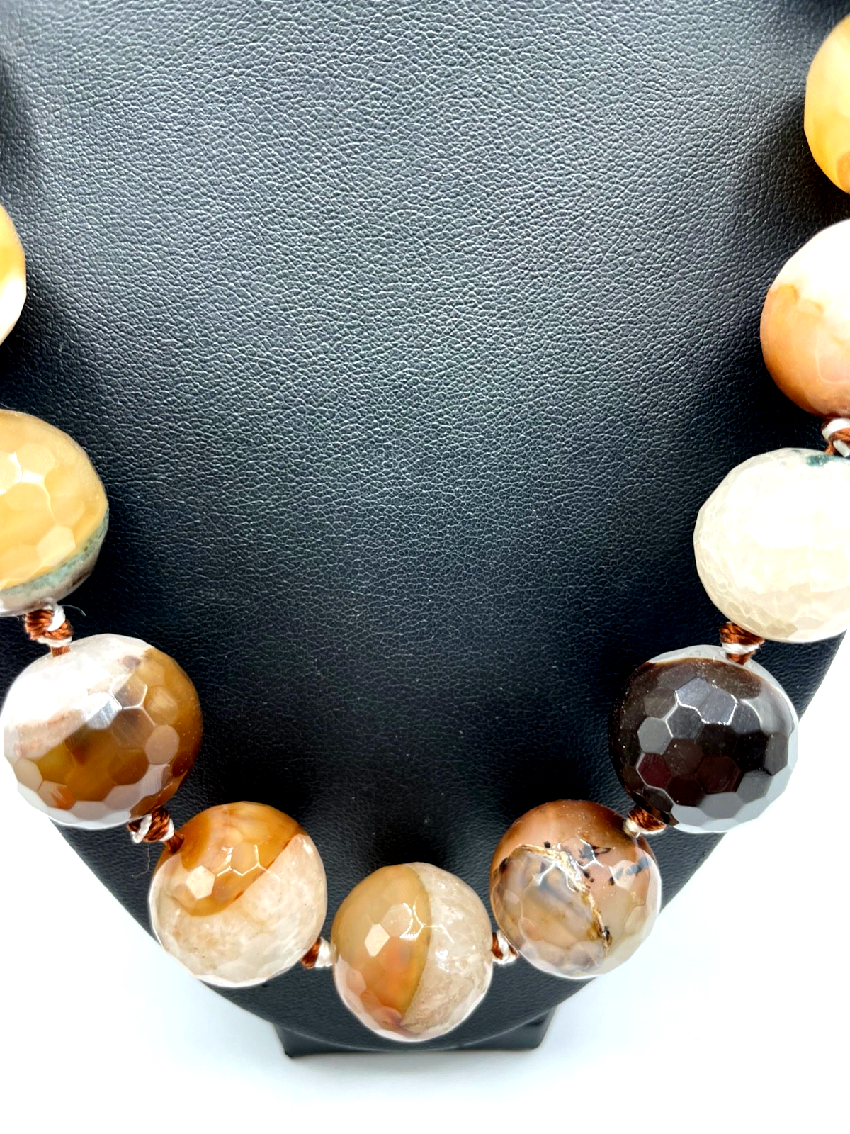 Mega Statement Achat facettierte runde Natur Steine Ø 20 mm Halskette Karabiner8