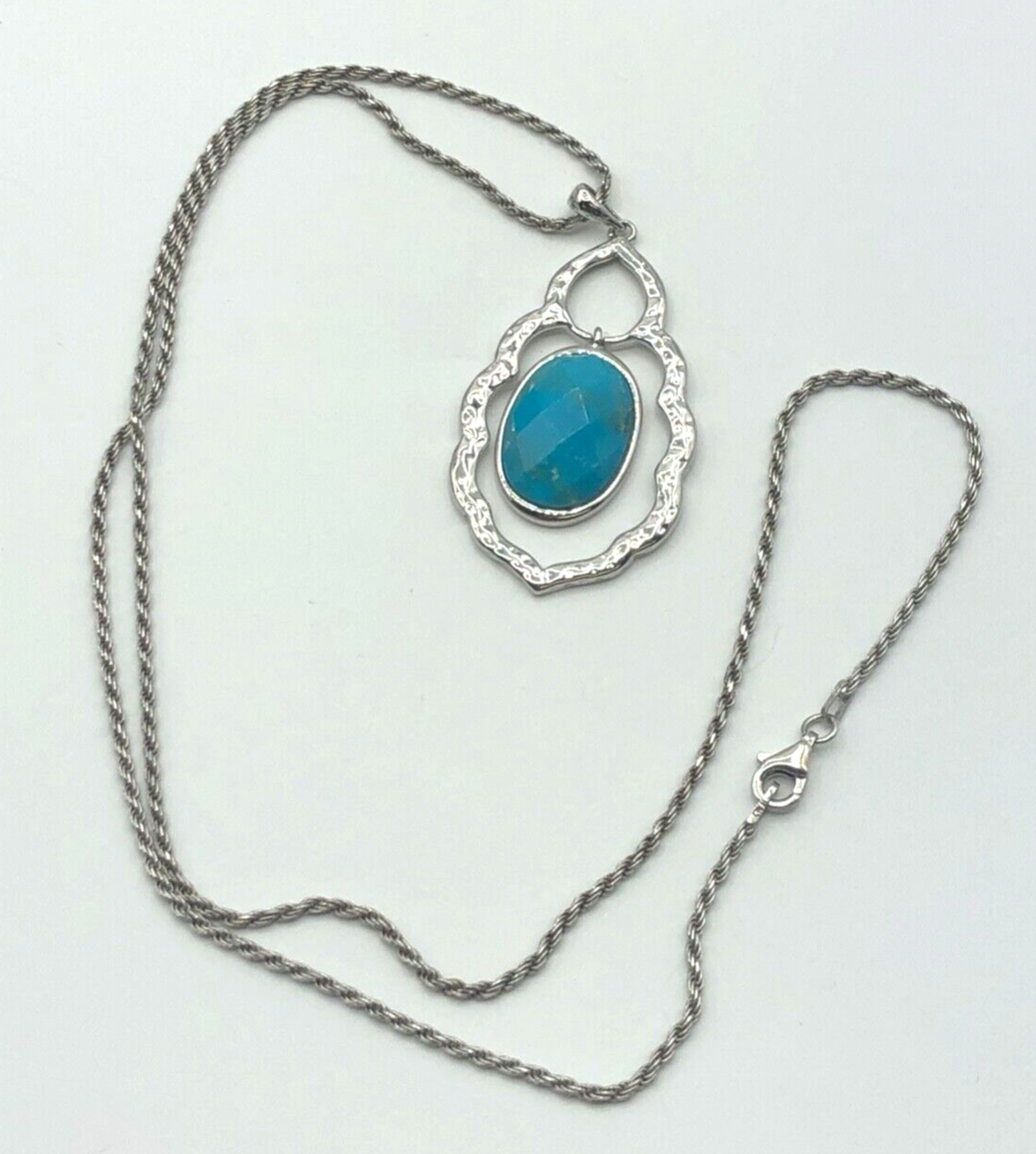 Gr. moderner 925 Silber Anhänger facettierter Türkis + solide Silber Kordelkette7