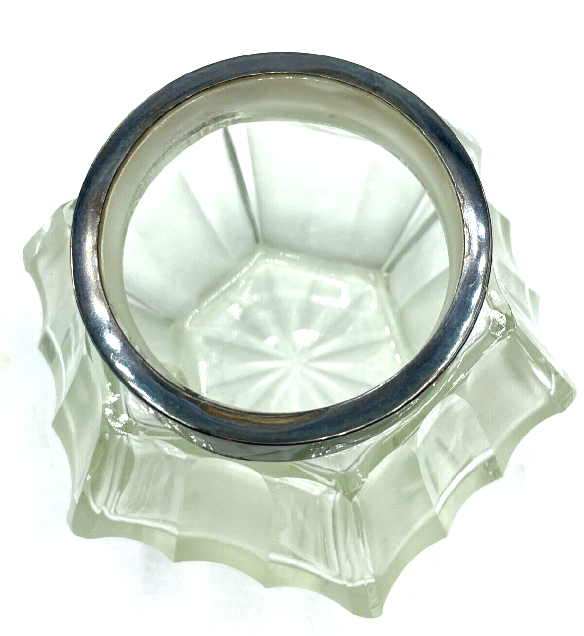 Antik 835 Silber Rand formschöne Glas Deckeldose Halbmond Krone Löwe Punzen topp6