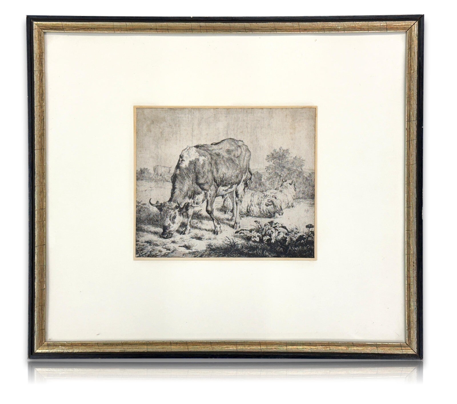 Adriaen van de Velden - Radierung - Gescheckter Bulle mit Schafen 1670 - gerahmt0