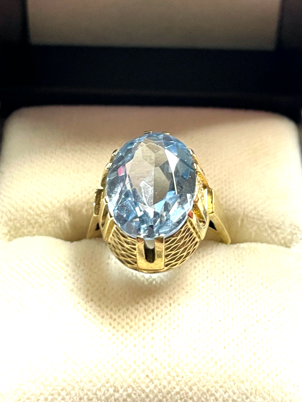 Vintage 333 Gold 8 K Blautopas Ring Ø 16,5 mm RG 52 Juwelier Qualität gepfl.10
