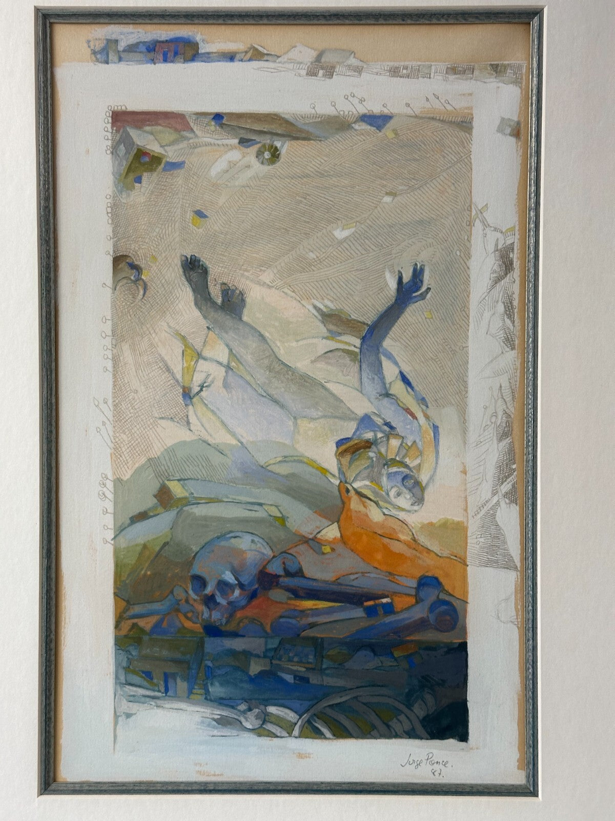 Tempera auf Papier - 'Botschaft der Nacht und des Windes' - Jorge Ponce 19871