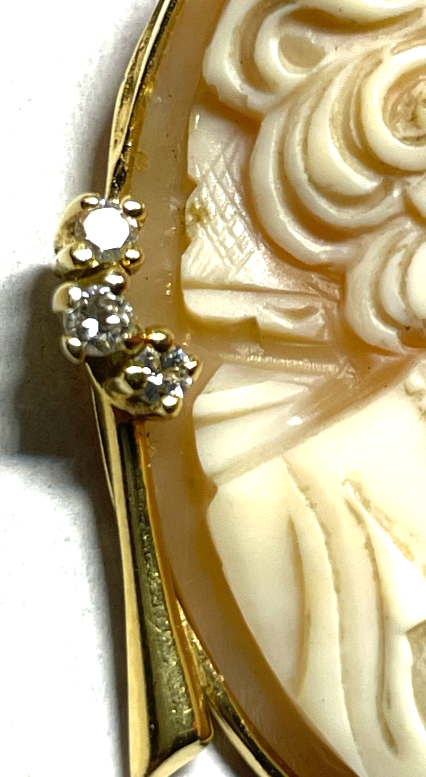 Antik Anhänger oder Brosche feine gr. Gemme Cameo in 750 Gelbgold + 3 Brillanten4