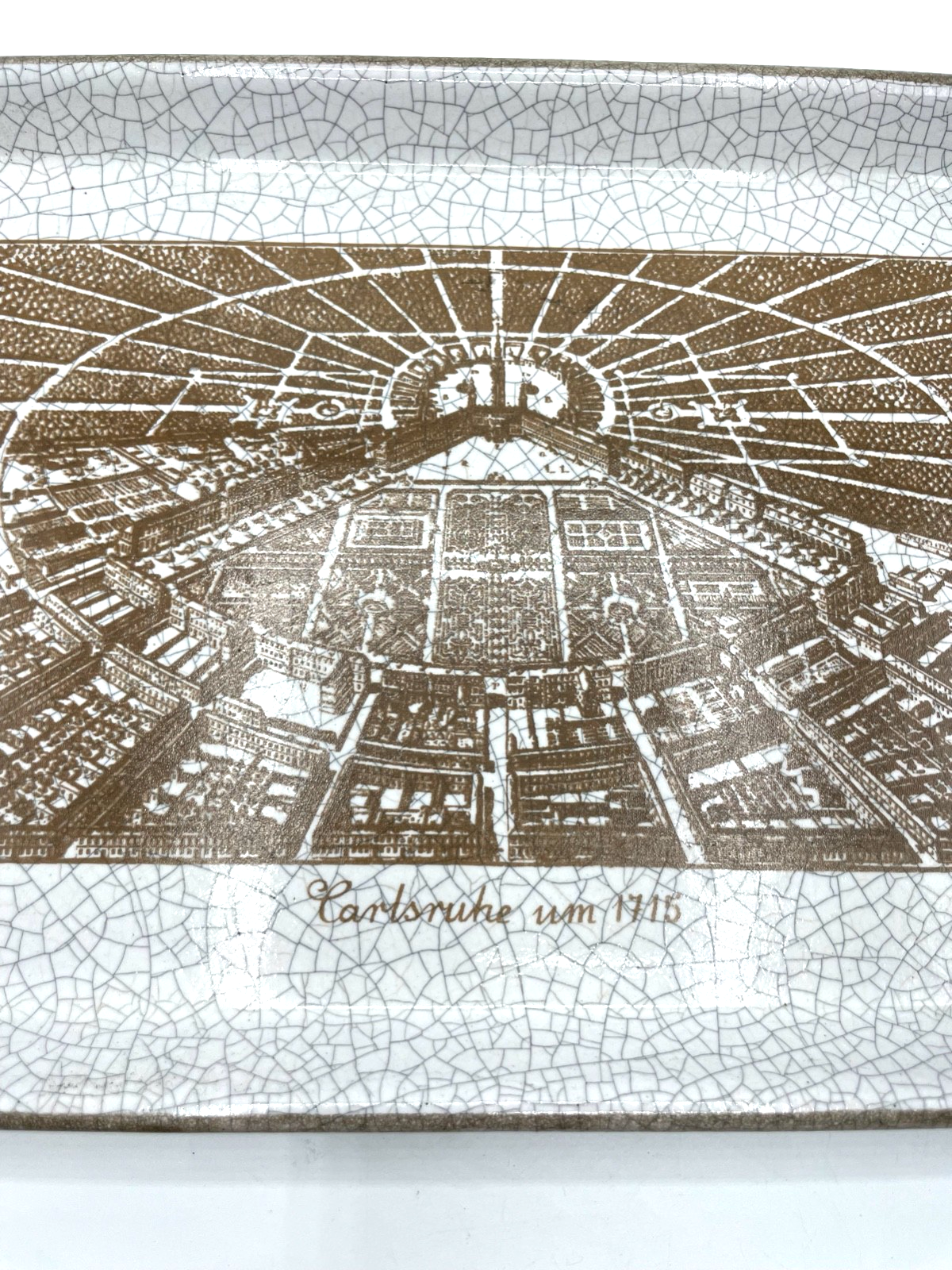 Vintage KARLSRUHER MAJOLIKA Mod. 7241 alte Stadtansicht KA um 1715 Wandtafel1