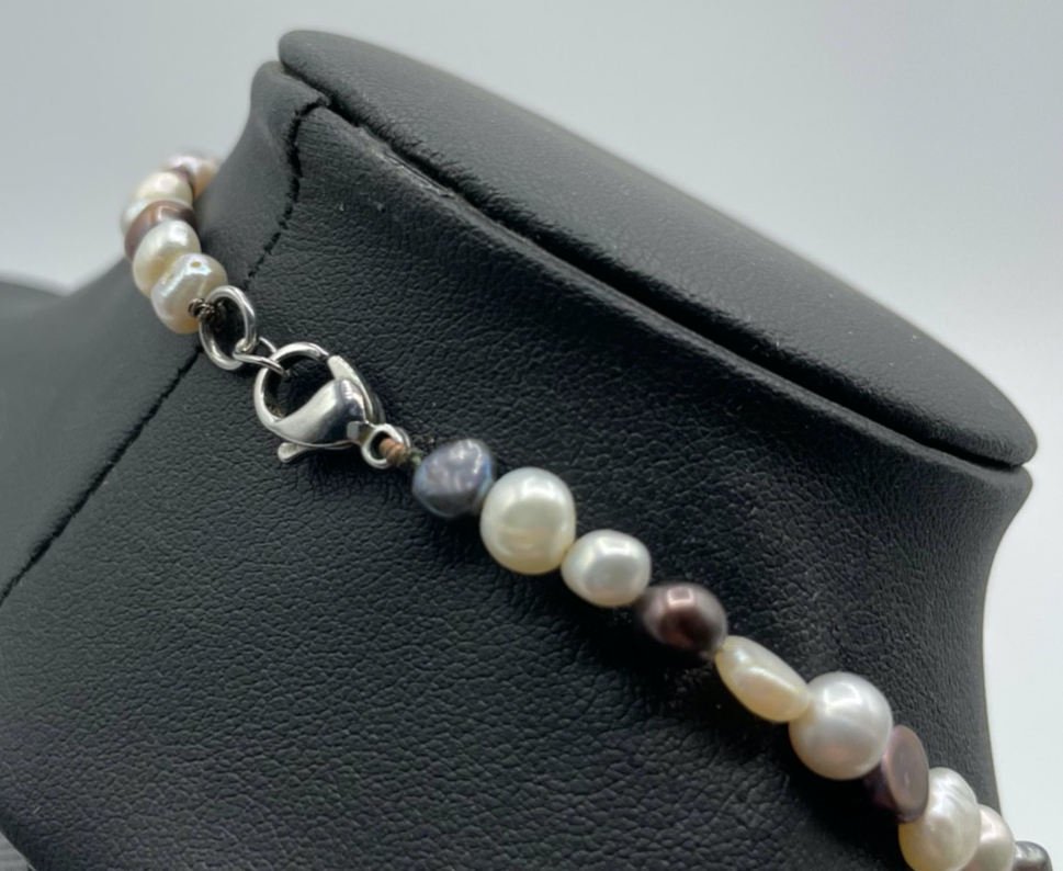 SWZ Süsswasser Perlen Perlenkette L 47 cm B 6 mm zweifarbig Karabiner  gepflegt3