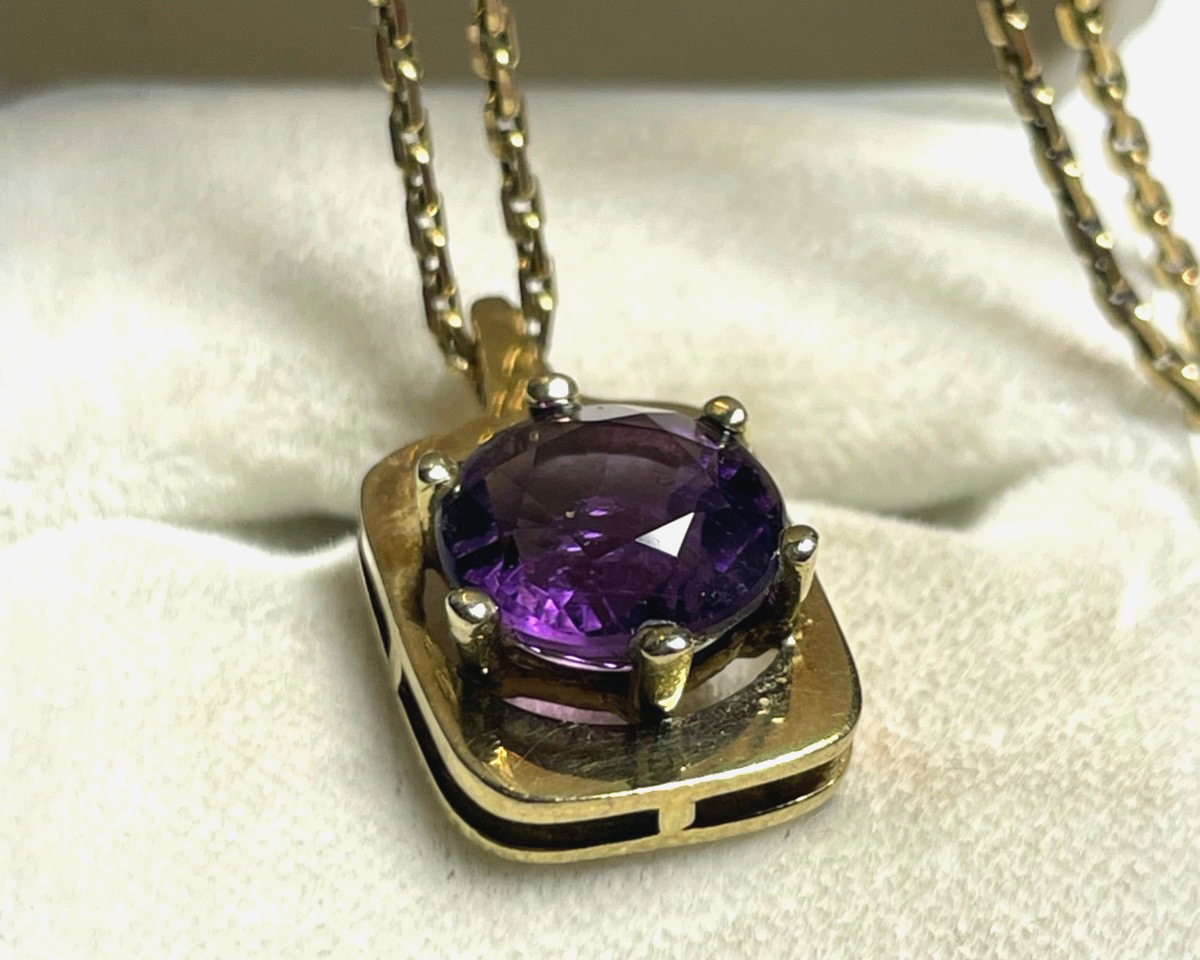 333 Gold 8 K FBM solide 46 cm Ankerkette mit Amethyst Ø 10 mm Anhänger klassisch1