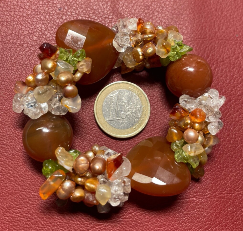 Attraktives SWZ Perlen Peridot Achat Karneol Armband dehnbar B 24 mm neuwertig4