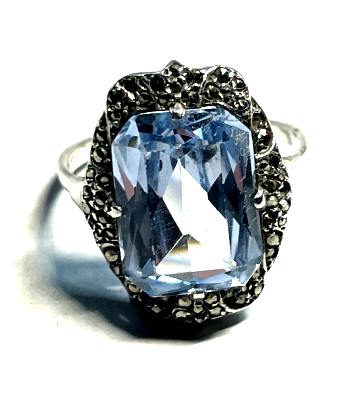 Antik 830 Silber Ring aquamarin farbig wasserblau Spinell 30erJ RG 50 Ø 15,9 mm7