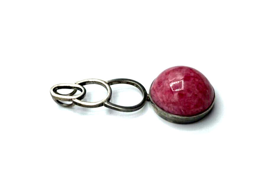 70er J Design 925 Silber Anhänger Handarbeit Rhodochrosit Cabochon Amulett L45mm2