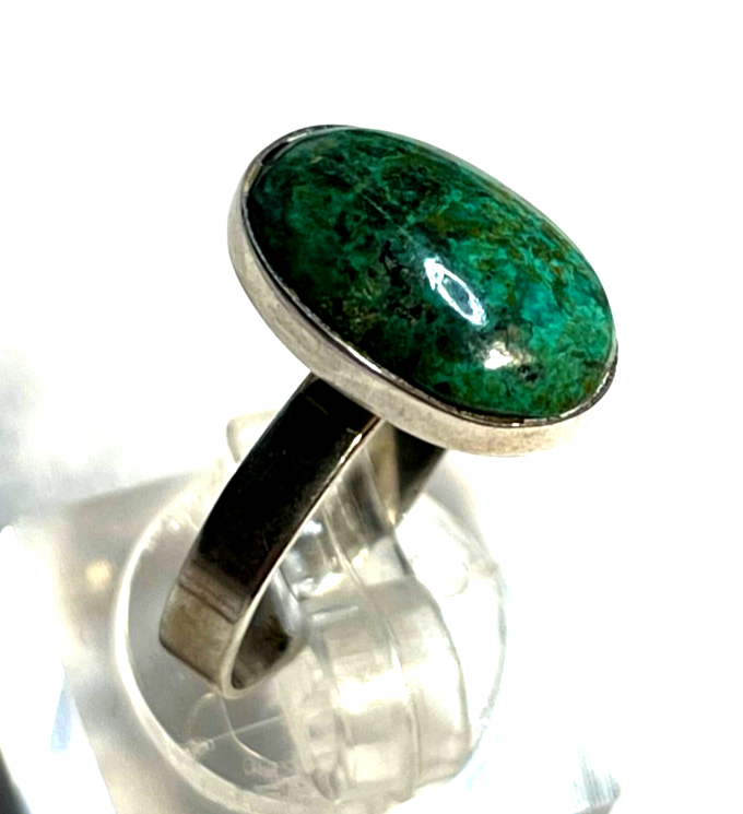 Solider 925 Silber Ring Chrysokoll Cabochon Besatz Handarbeit Ø 17 mm RG 54 Nr.31