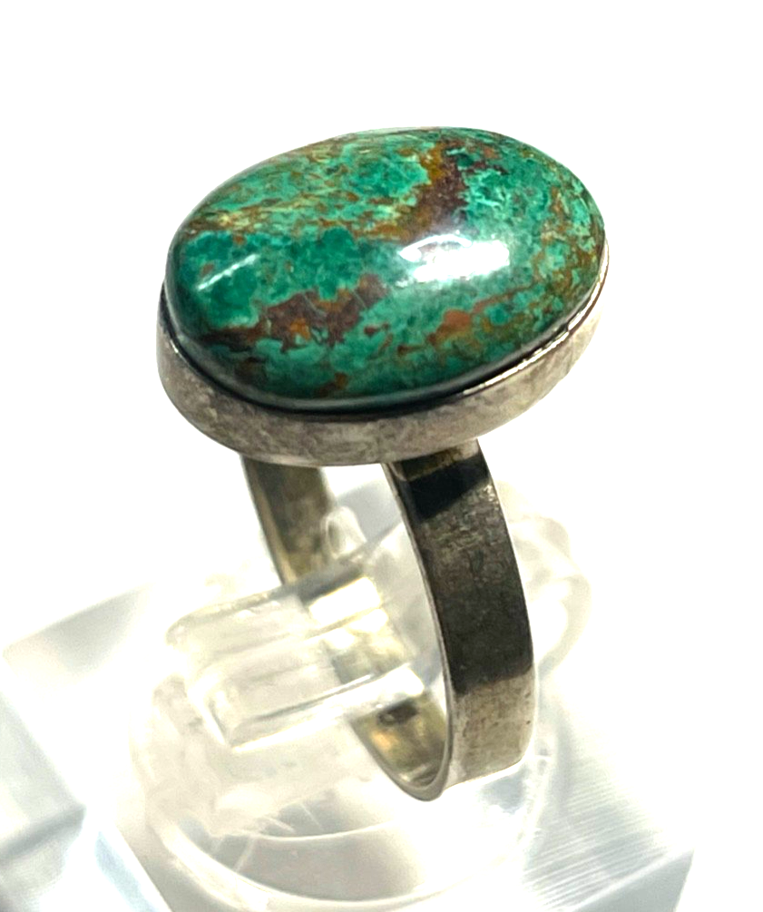 Solider 925 Silber Ring Chrysokoll Cabochon Besatz Handarbeit Ø 17 mm RG 54 Nr.11