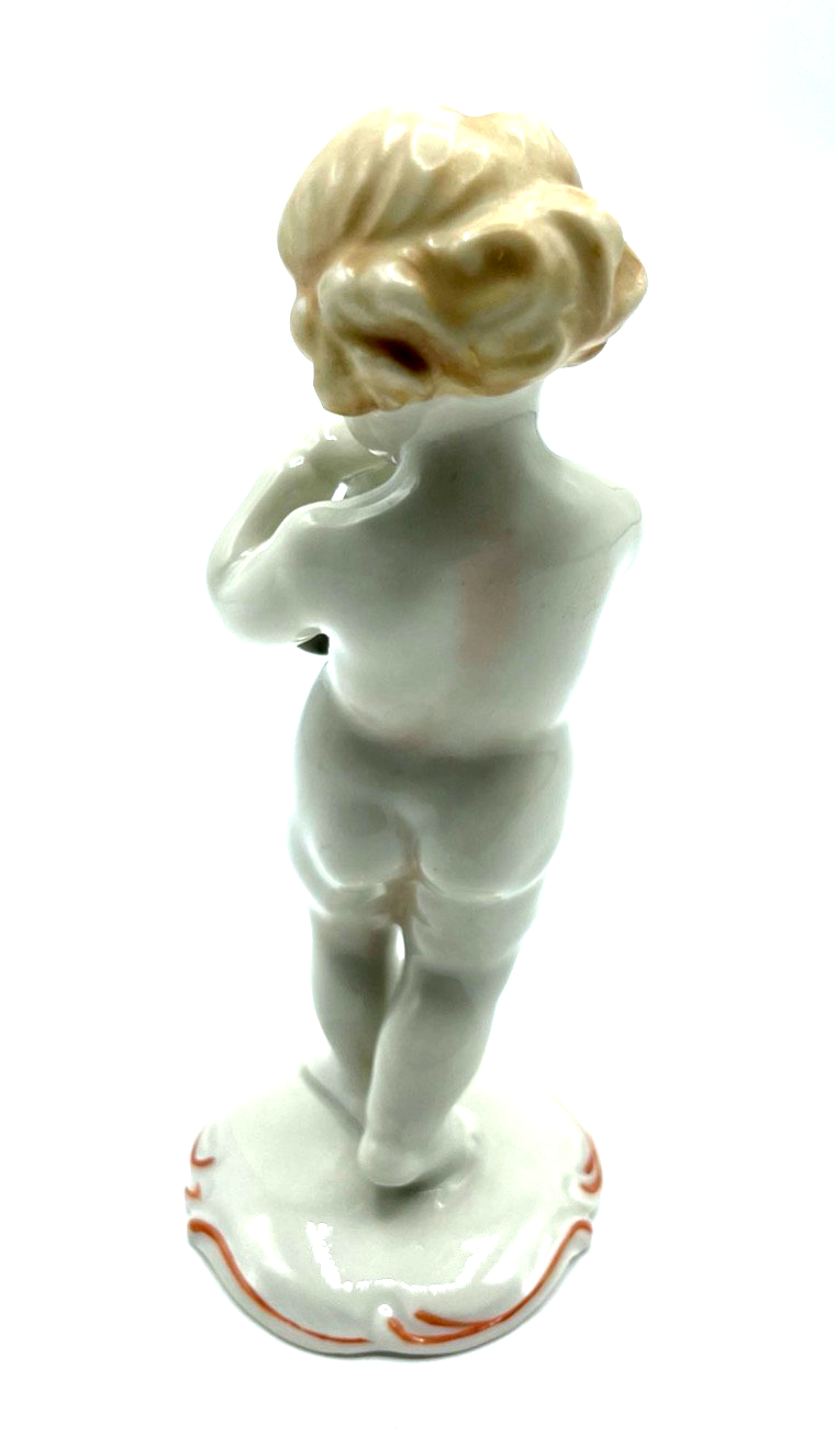 Antik Metzler & Ortloff Porzellan Figur Nackedei mit Flöte 20er J  Putte H 12 cm4