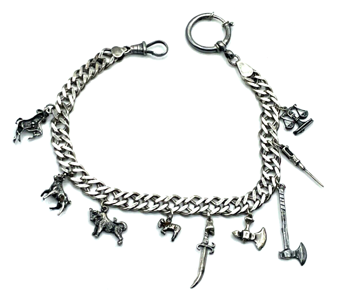 Vintage Taschenuhr Uhrkette TUK Taschenuhrkette 9 Charivari Anhänger 925 Silber0