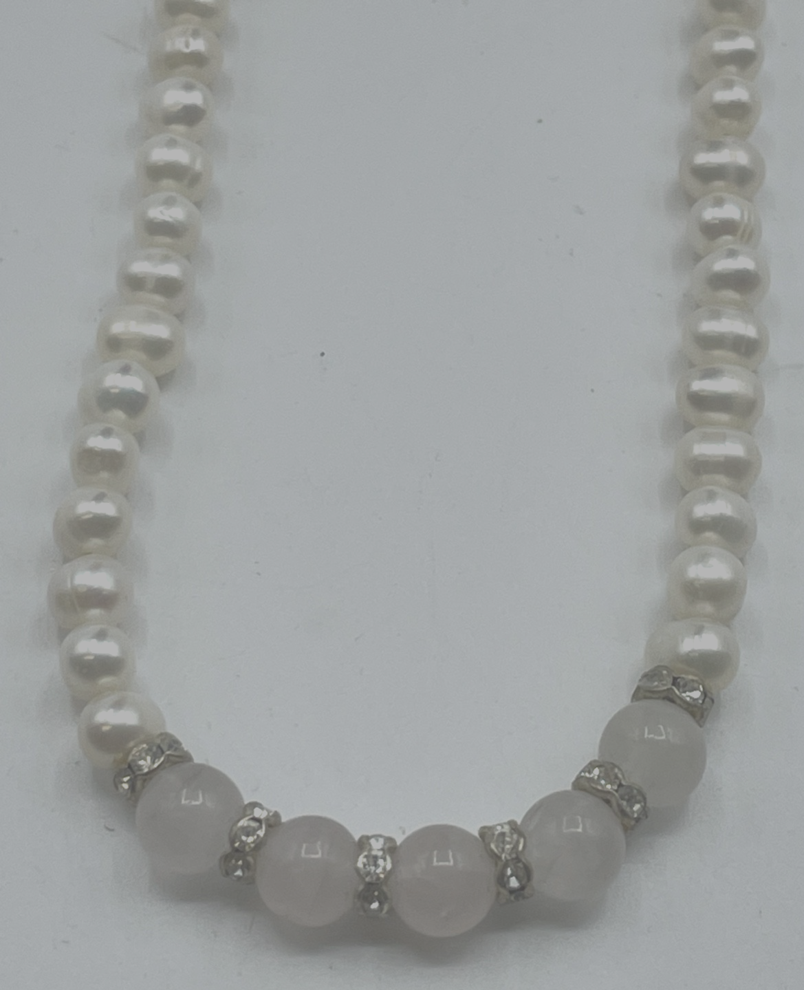 Elegante 925 Silber SWZ Perlen + Rosenquarz Kette L45,5-53 cm Ø 8,5 mmTopzustand4