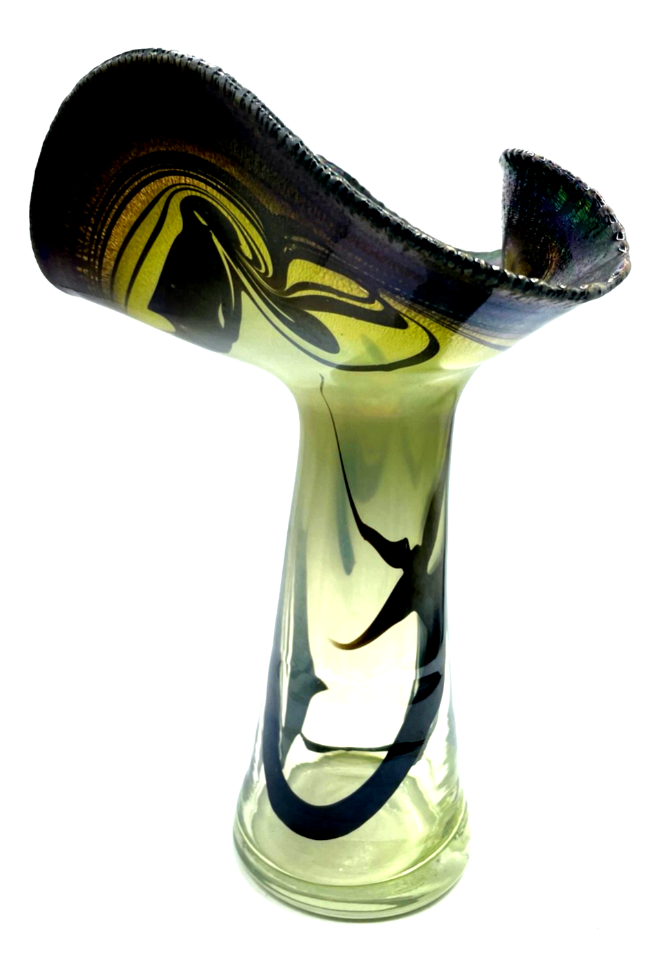Attraktive Glaskunst Vase Eisch Studio signiert irisierend Jugendstil Dekor H 3112