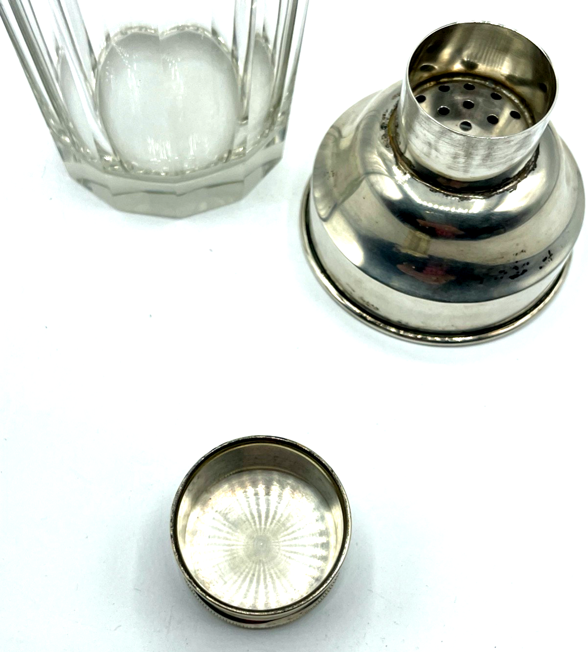 Antik Cocktail Shaker Kristallglas 800er Silber Rand und Deckel Topzustand8