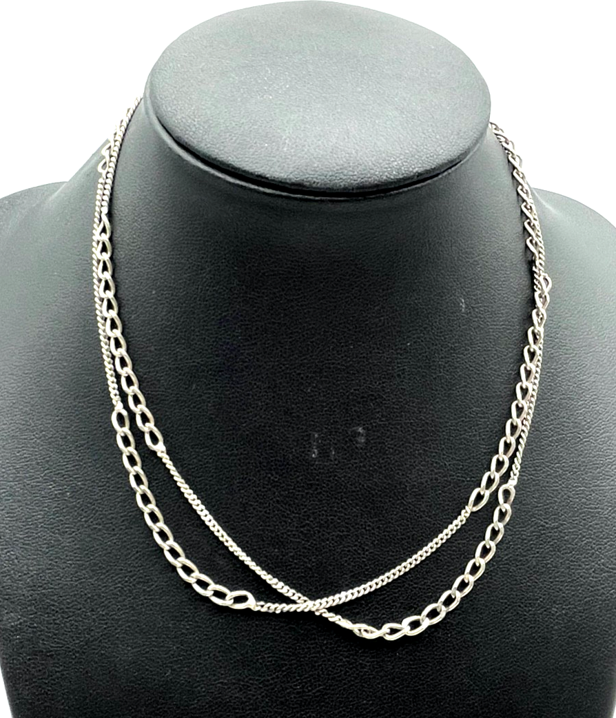 Vintage 925 Silber Halskette Panzerkette 2 fach Panzer Dekor L 74 cm4