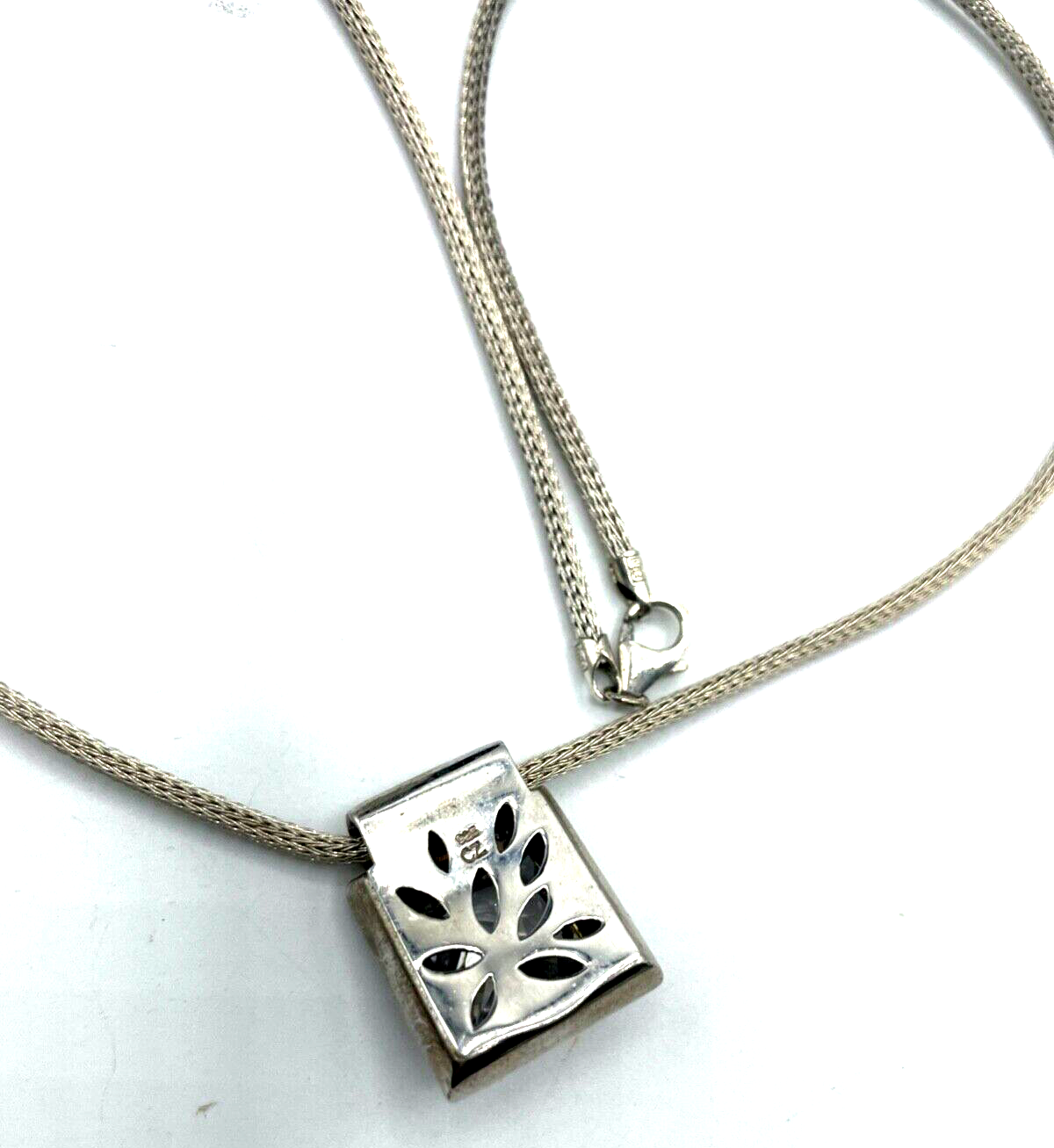 Moderne 925 Silber Kette Fuchsschwanz Dekor + gr. Zirkonia Anhänger solide7