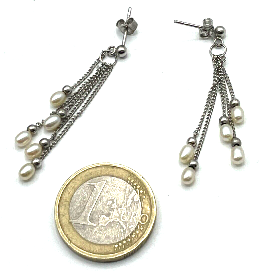 925 Silber Ohrringe Orhänger mit je 5 SWZ Perlen rein weiß sehr chic L 45 mm1