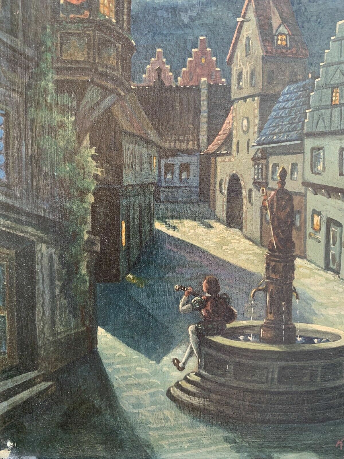 KH Strothmann 1946 - Ölgemälde - Romantischer Szene bei Vollmond - Öl auf Leinen2