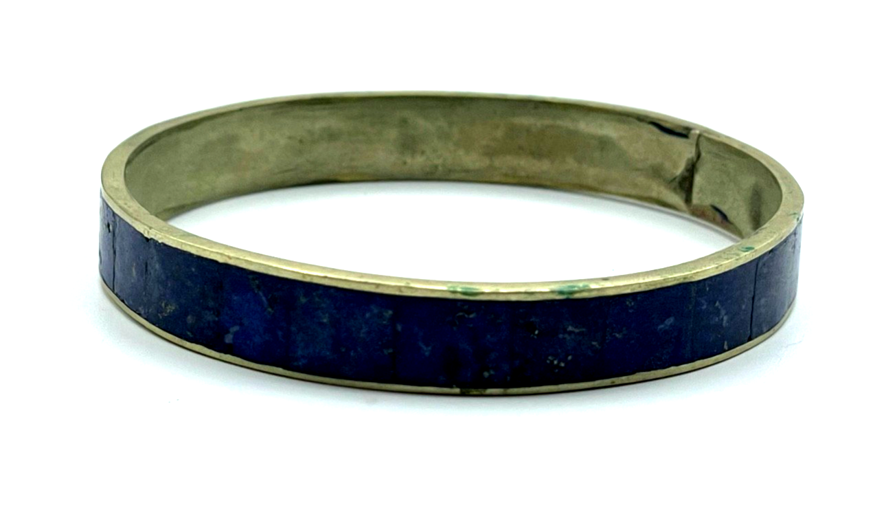 Vintage Tibet Silber Armreif  Lapislazuli Inlay Einlage Handarbeit Ø 6,8cm B 1cm10