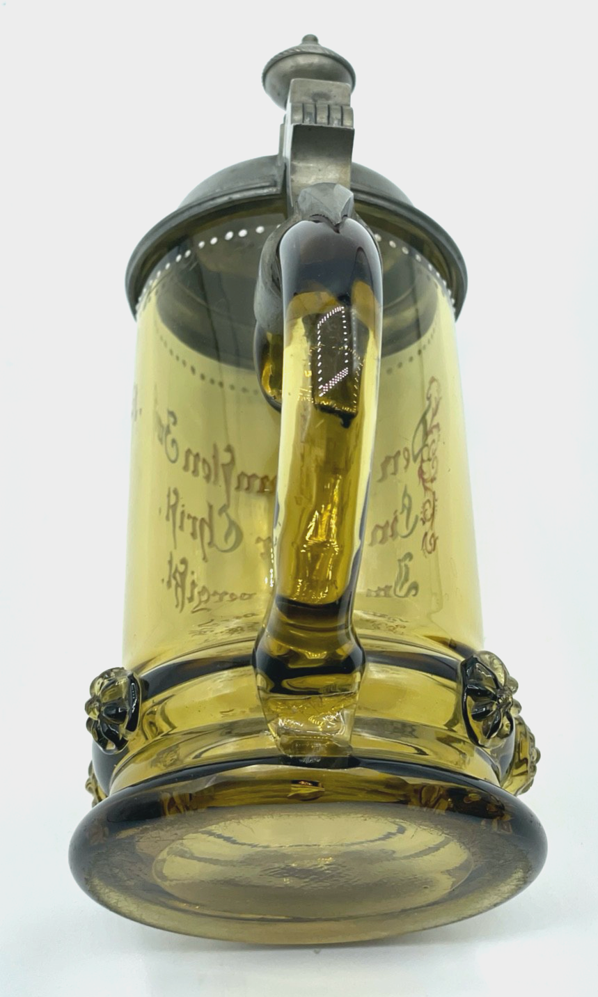 Damen Historismus Glaskrug Zinn Deckel Bierkrug Noppen Kaltemaille 0,25 Ltr.9