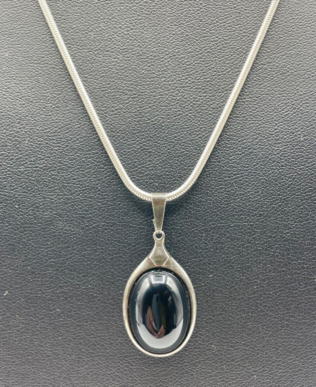 925 Silber Kette Schlangenkette 42,5 cm mit schwarzem Onyx Anhänger L 35 mm gepf1