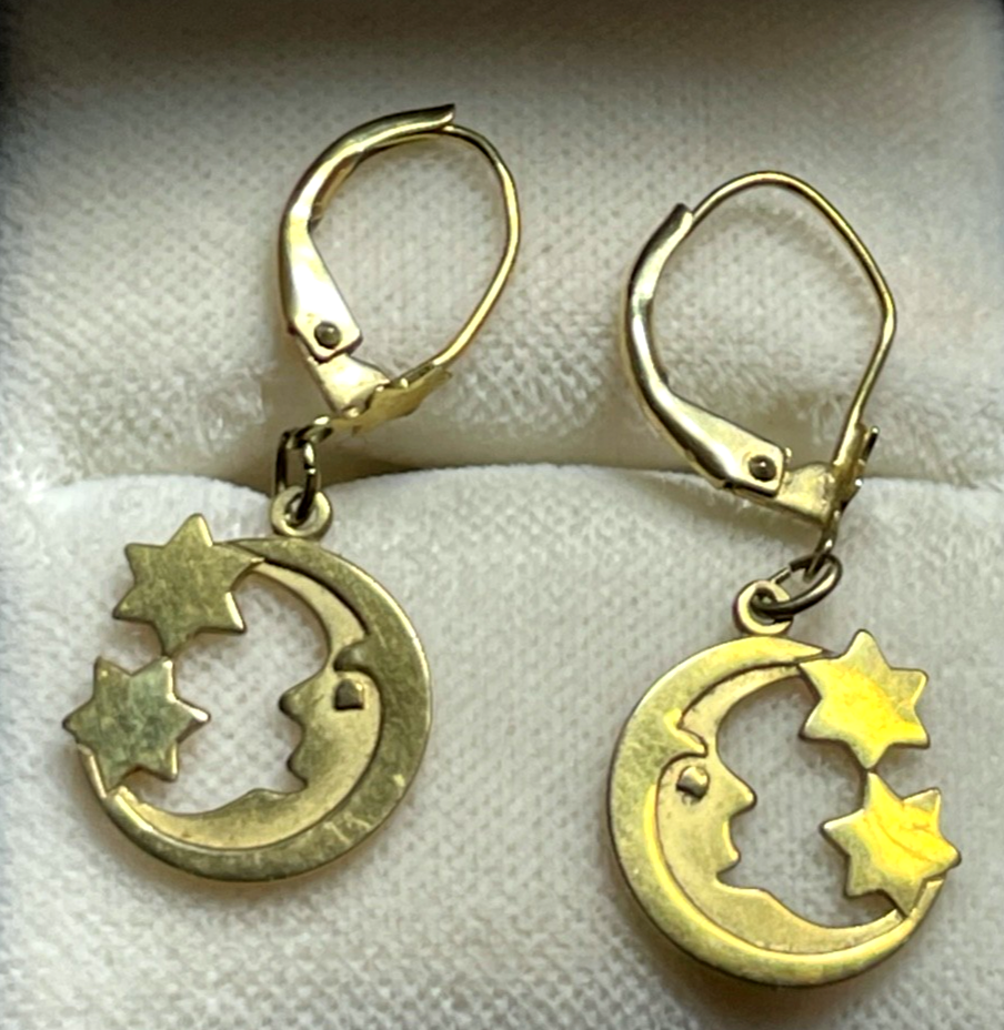 333 Gold 8 K Ohrringe Ohrhänger Mond Halbmond + Sterne L 32 mm sehr gepfl.0