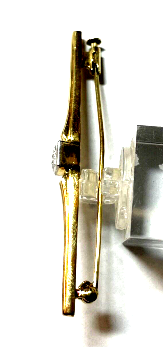 Klassische 585 Gold 14 K Brosche Stabbrosche mit Brillant in WG 0,05 ct gepflegt3