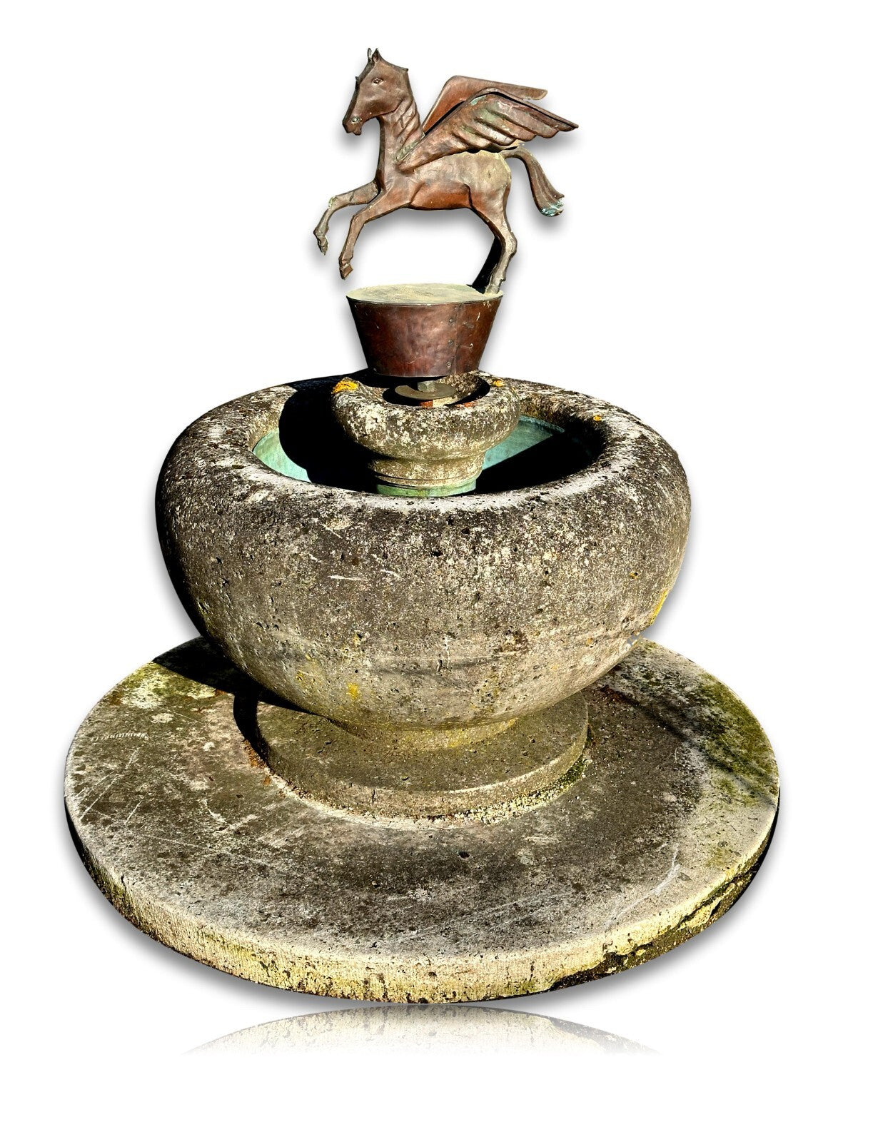 Steinbrunnen Garten Brunnen mit Bronze Figur - Pegasos Pegasus Pferd - Sandstein0