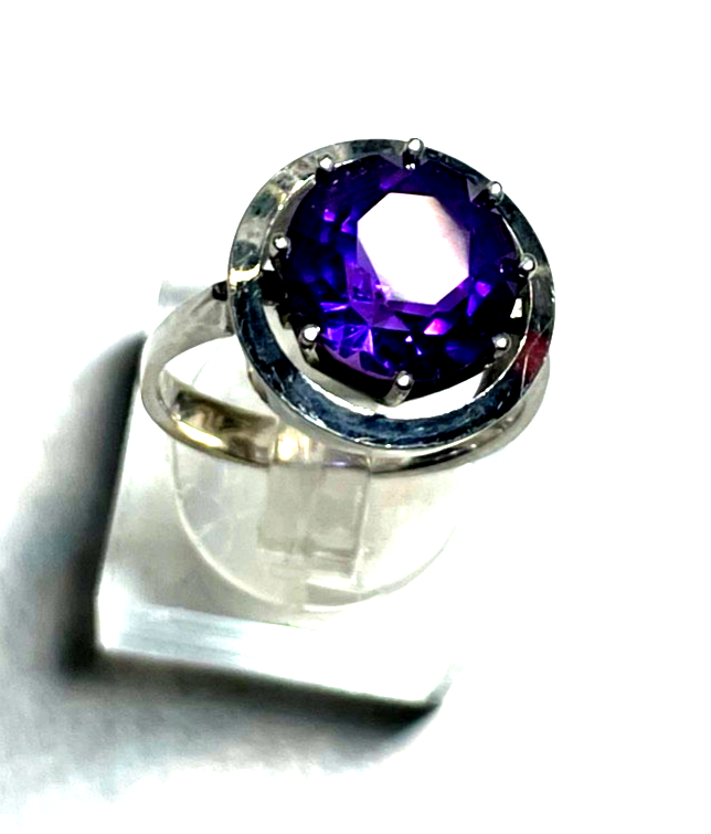 Solider 585 Gold 14 K Weißgold Ring gr dunkler Amethyst Ø 16,9 mm RG 53 Juwelier4