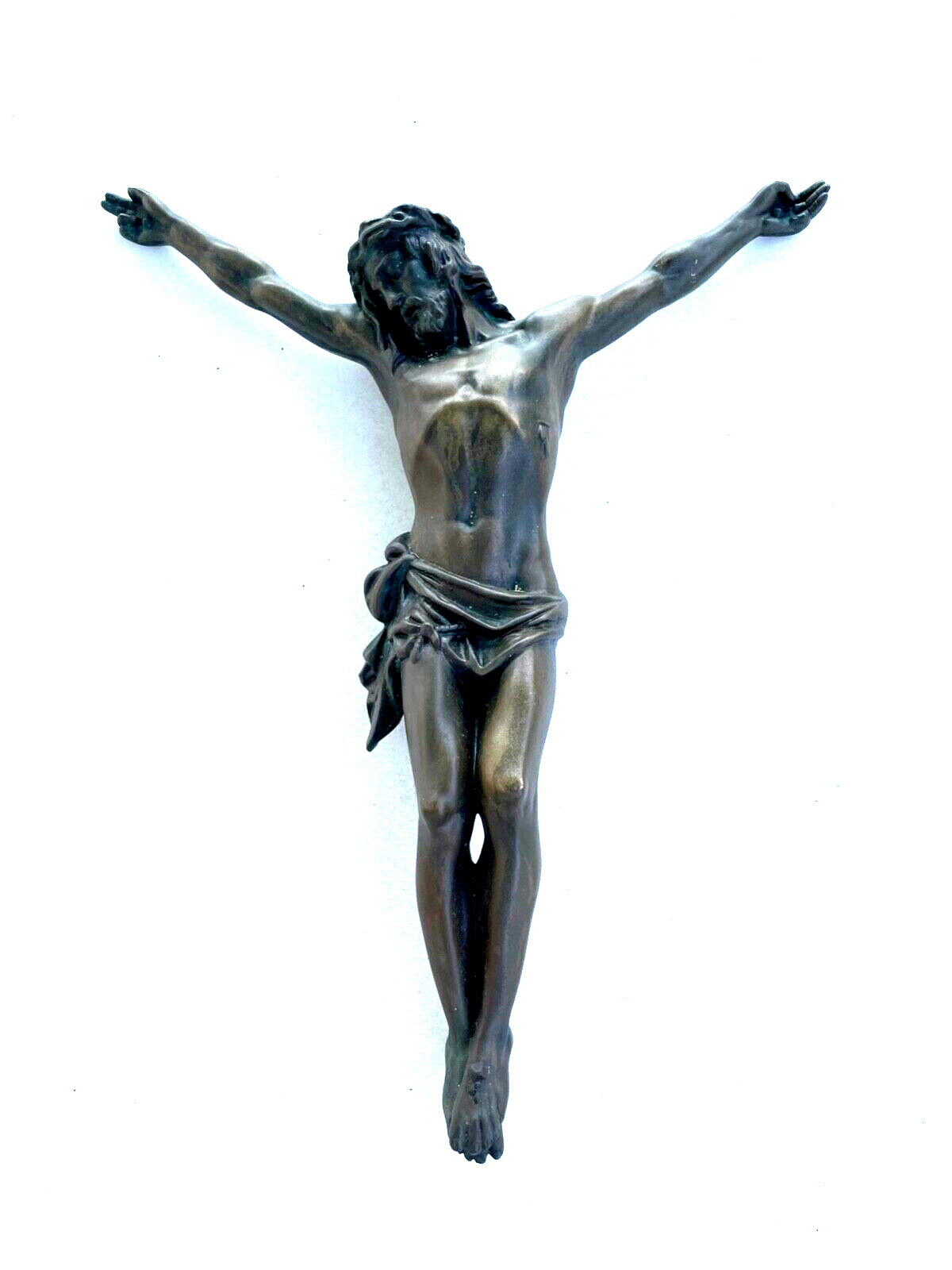 Grab Stein oder Kreuz Figur Jesus Inri massive Bronze vintage H 43  B 36 cm0