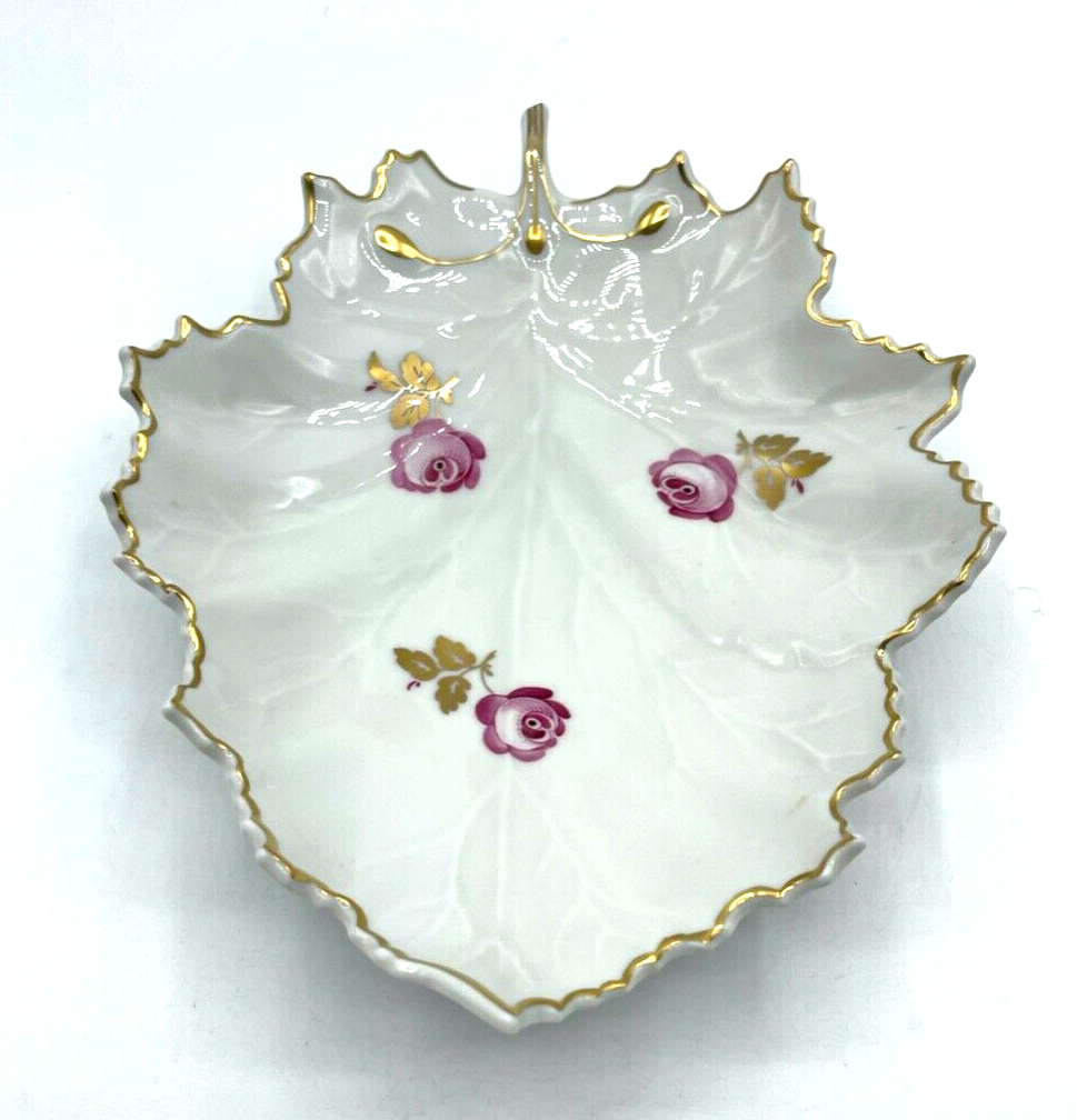 Dekorative Hoechst Porzellan Schale Blumen Motiv Golddekor Blattschale Rosen2