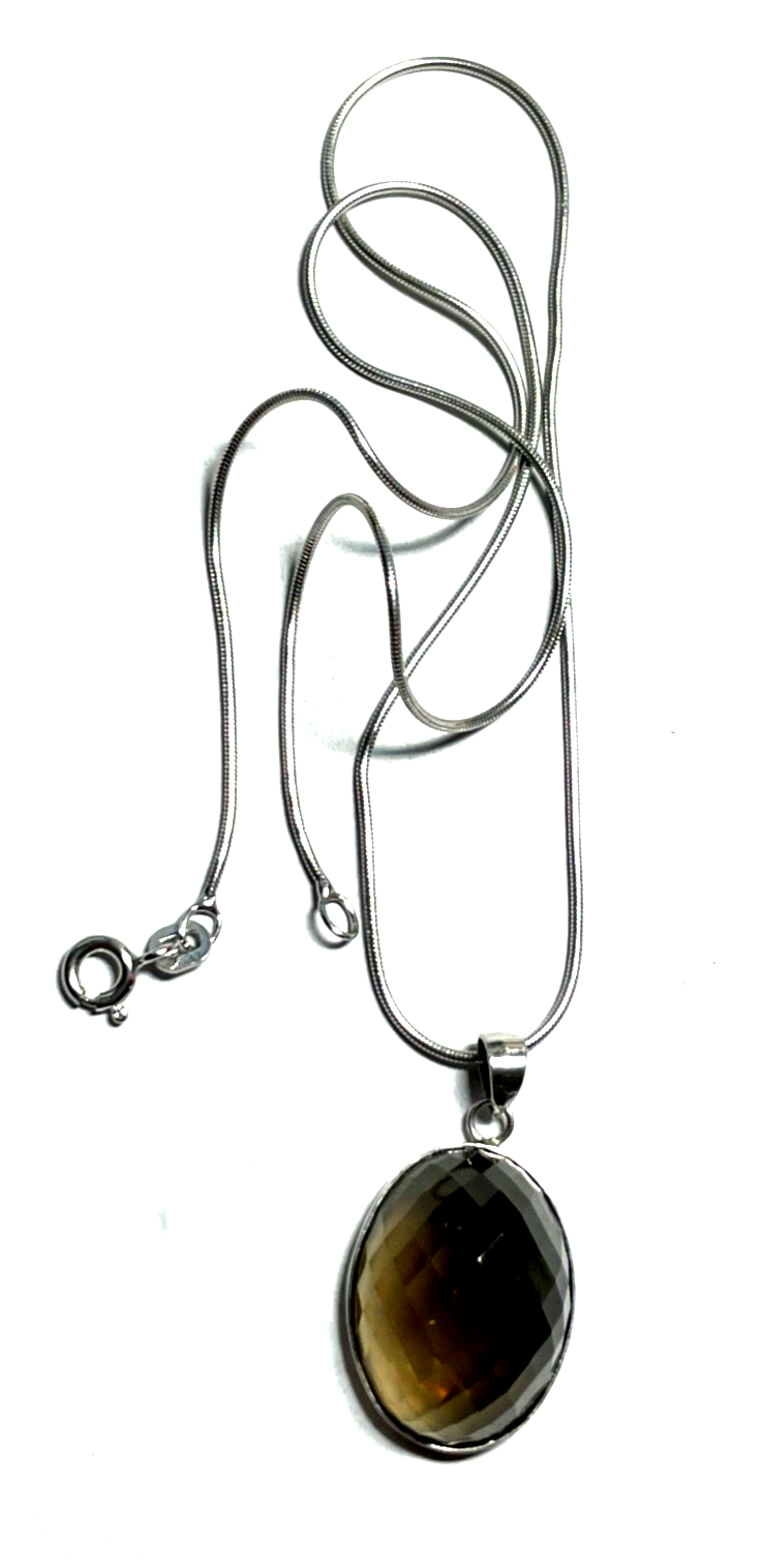 925 Sterling Schlangenkette mit facettiertem Rauchquarz Anhänger top gepfl.5
