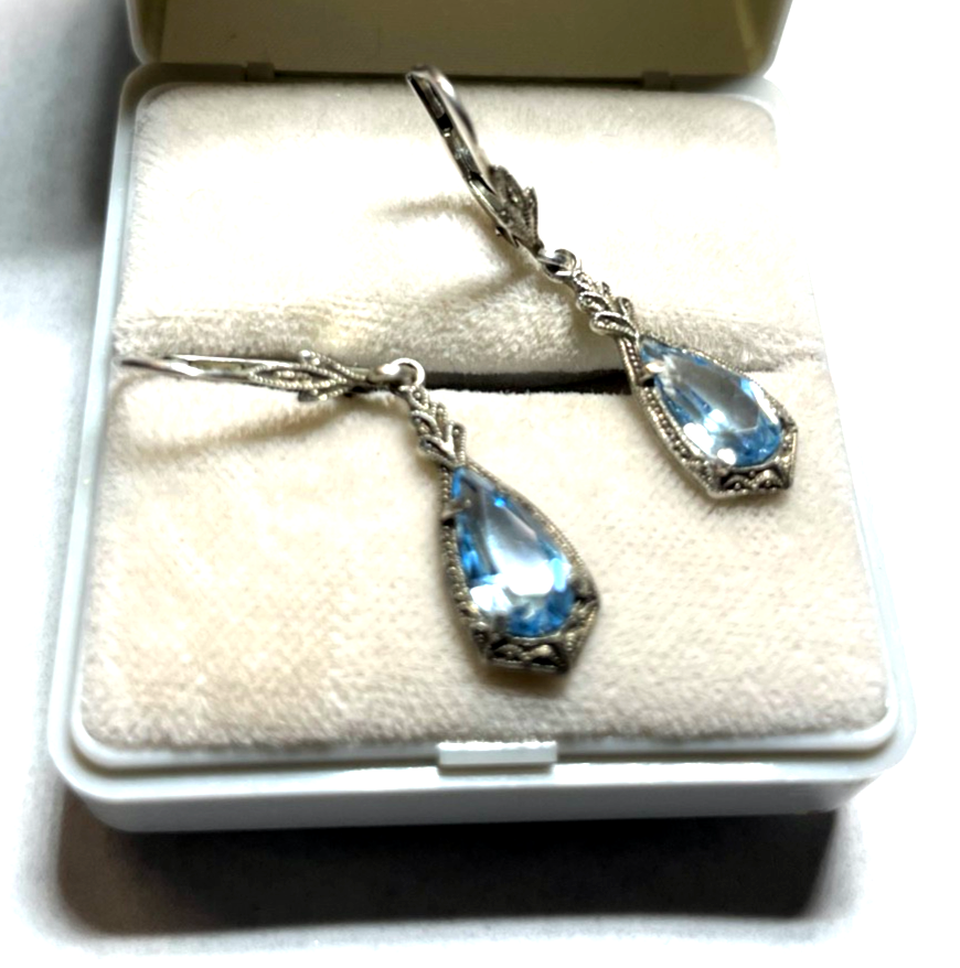 Antik 800 Silber Ohrhänger original 20erJ aquamarin farbiger Spinell topgepflegt3