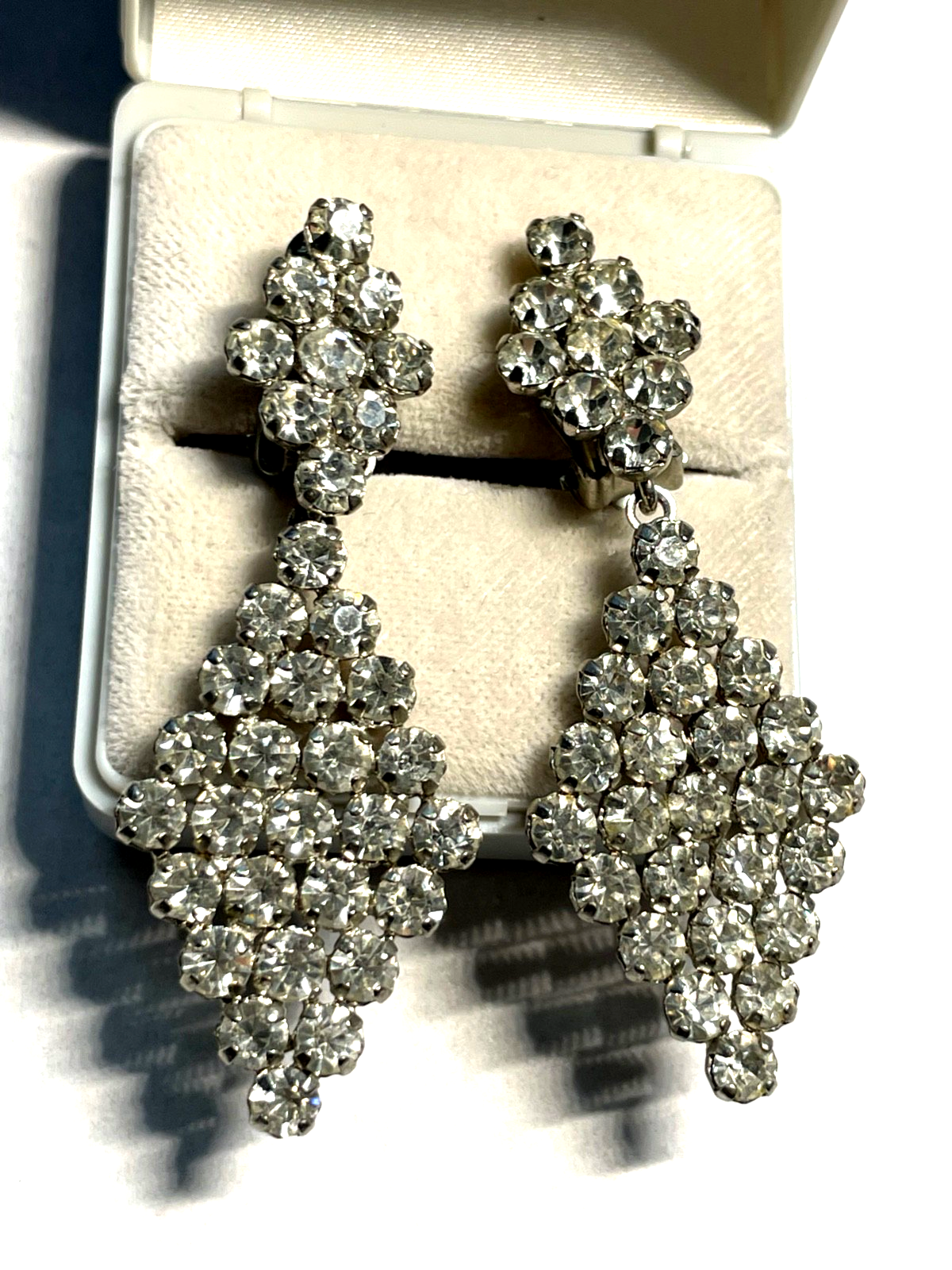 Paar vintage Strass Ohrclips Clips top gepflegt L 55 B 27 mm wunderschön elegant0