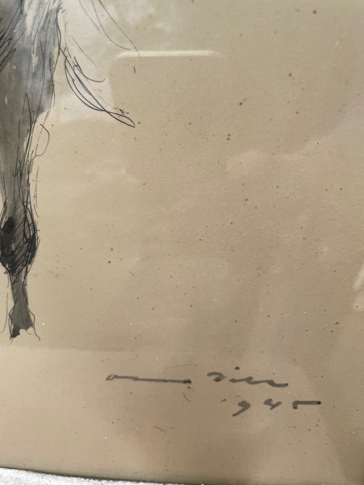 Otto Dill lavierte Tusche Zeichnung Pferd mit Jockey 1945 gerahmt  49 x 34,5 cm1
