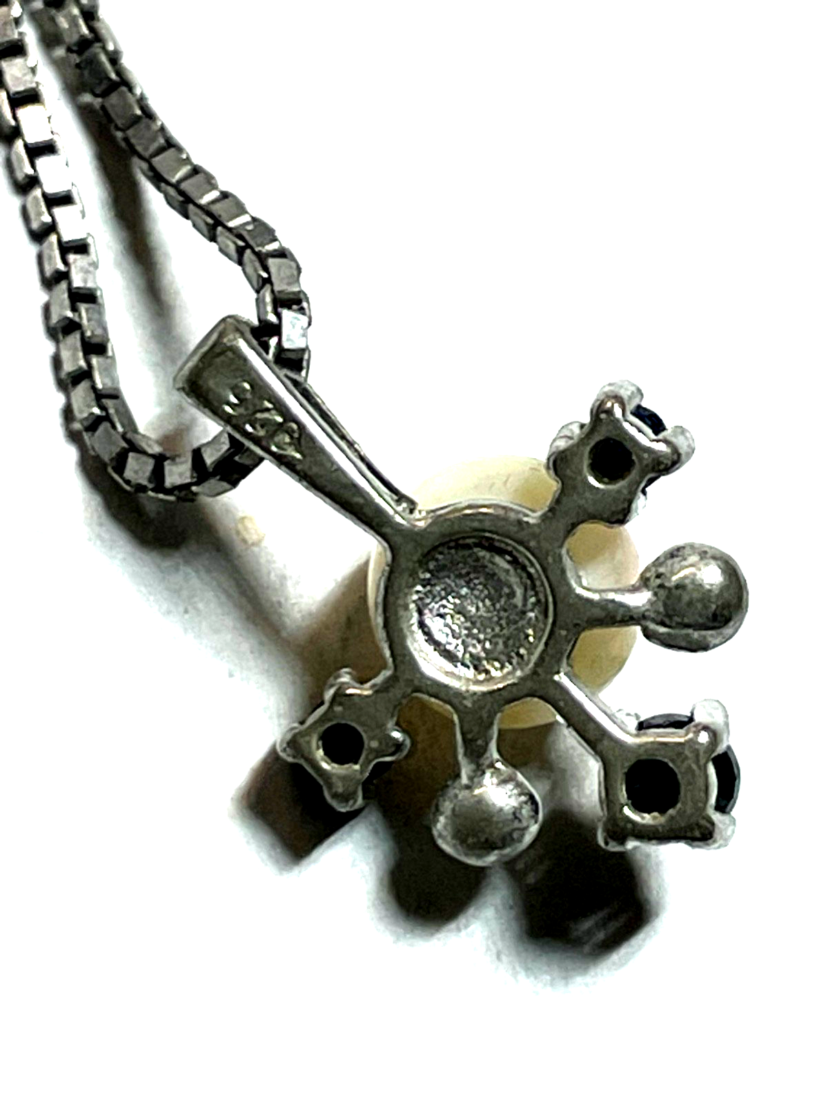 925 Silber Venezianer Kette 42 cm mit elegantem Anhänger 1 Akoya Perle 3x Saphir4