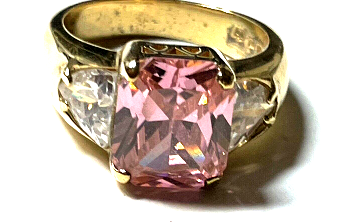Statement 925 Silber vergoldet Silberring üppige Zirkonia Pink Ø 19 mm RG 6014