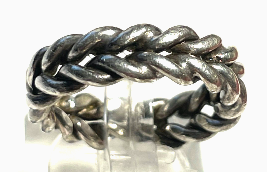 Solider 925 Silber Bandring Kettenring unbeweglich Zopfmuster unisex RG 53 B 6mm1