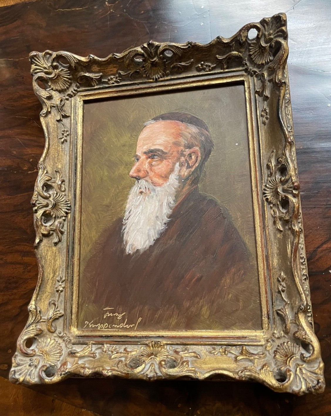 Ölgemälde Franz Krippendorf 1907-1982 Geistlicher mit Bart im Ornat Porträtbild1
