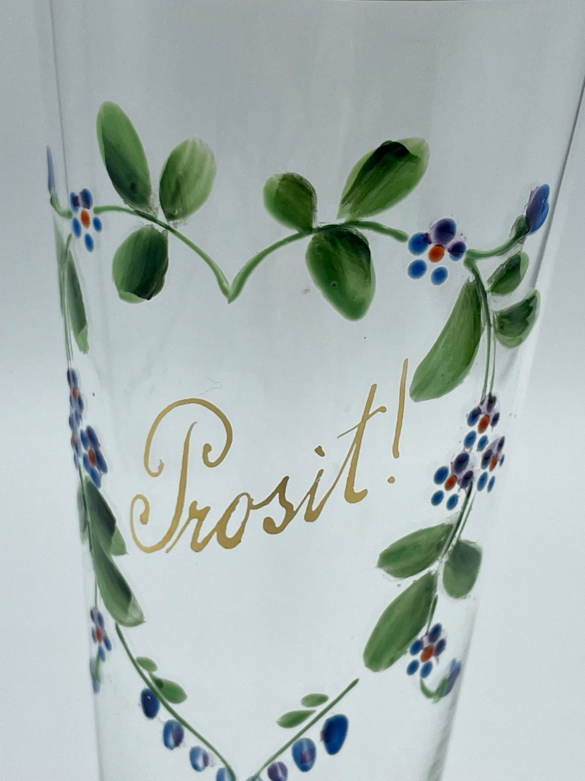 Antik Glas Jugendstil Andenkenglas Prosit Vergissmeinnicht Kaltemaille Malerei1