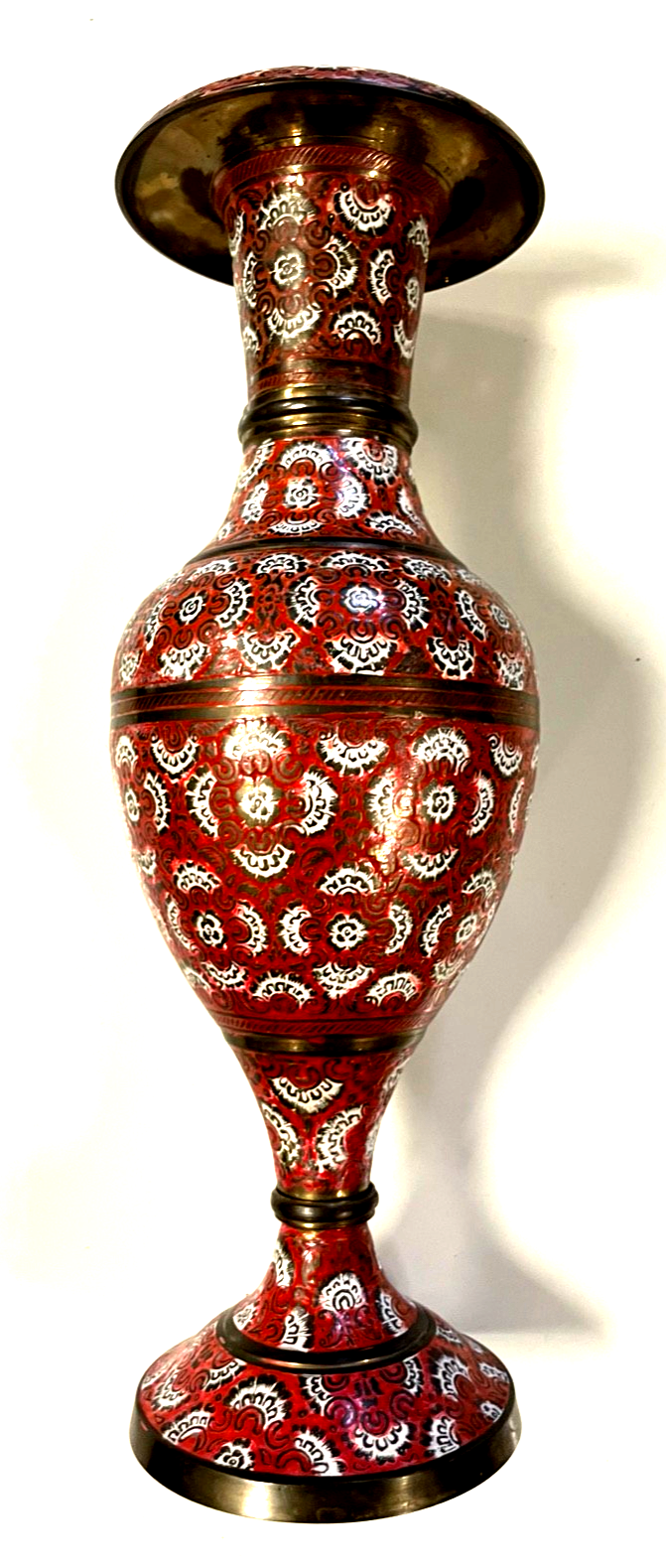 Alte Handarbeit persische Vase Messing handbemalt H 31 cm Dachbodenfund5
