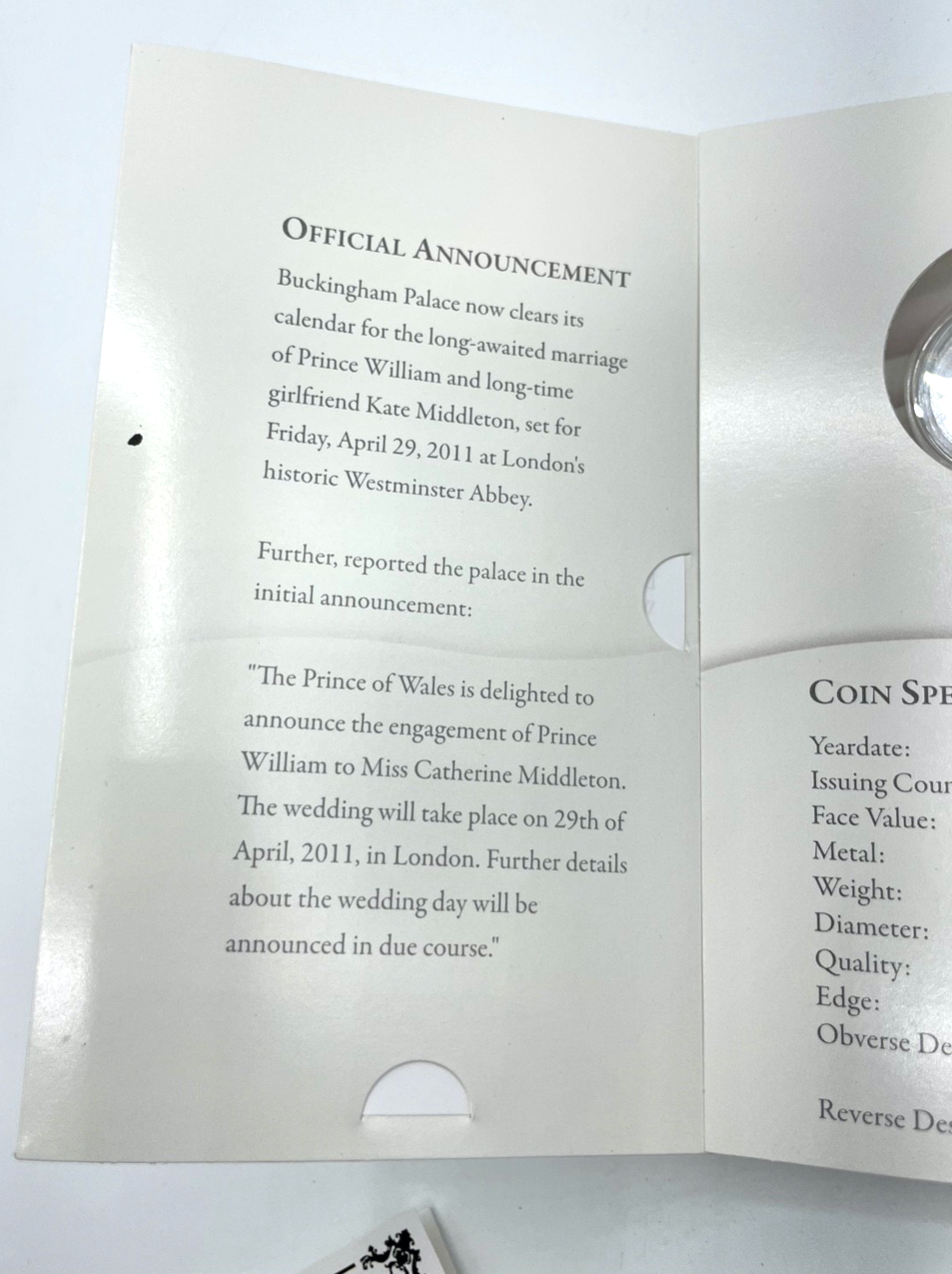 2x 0,5 Gramm 999 Gold Sammler Münze Royal Wedding Kate + William 2011 im Blister9