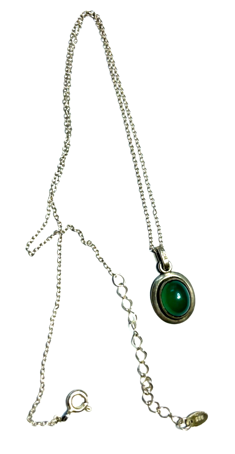 Eleganter kleiner vintage 835 Silber Chrysopras Anhänger an 925 Sterling Kette0