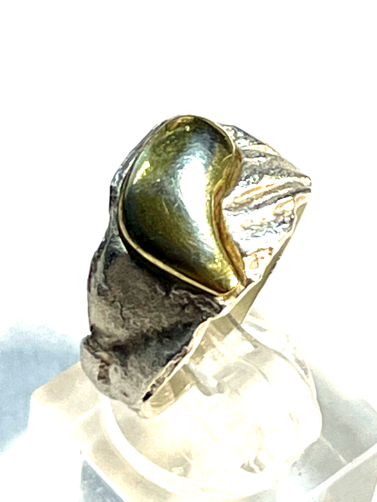 Solider 925 MP Silber Ring Ø 18,1 mm RG 57  Bandring teilvergoldet Handarbeit0